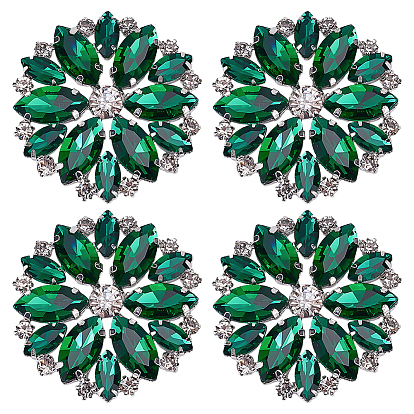 4шт. железные стеклянные кабошоны, со стразами, цветок