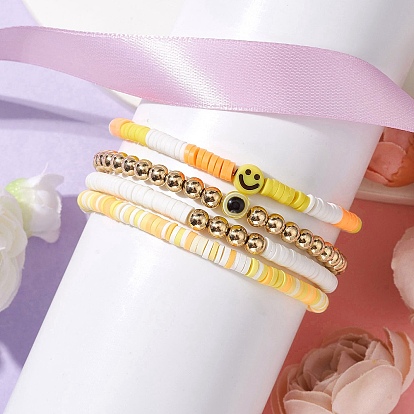 4Наборы эластичных браслетов из полимерной глины и пластиковых бусин «Сглаз и улыбающееся лицо» шт.