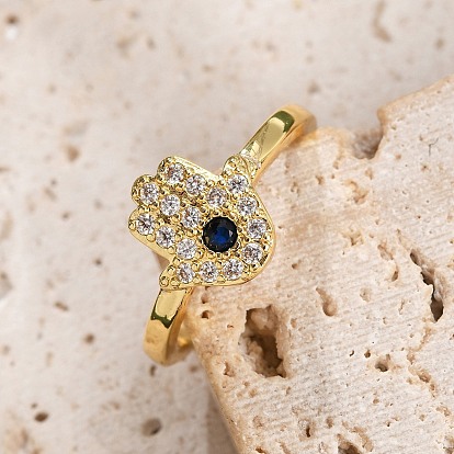 Кольца-манжеты для женщин с открытыми пальцами из латуни с микропаве из кубического циркония, долговечный, хамса рука