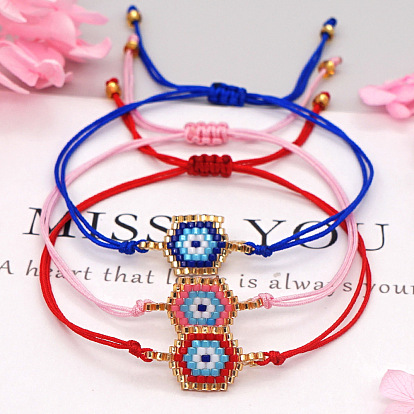 Браслеты из стеклянных бус в богемном стиле, регулируемые плетеные браслеты из волоконного шнура для женщин, злые глаза