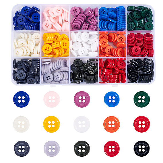 450шт 15 стили смоляные кнопки, плоско-круглые