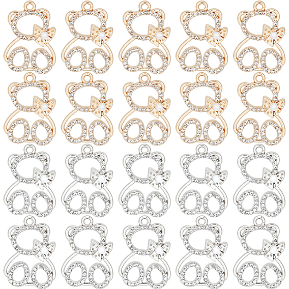 32 шт. 2 цвета сплава, подвески со стразами и кристаллами, с имитацией жемчуга из абс-пластика с бусинами, мишка с подвесками-бантиками