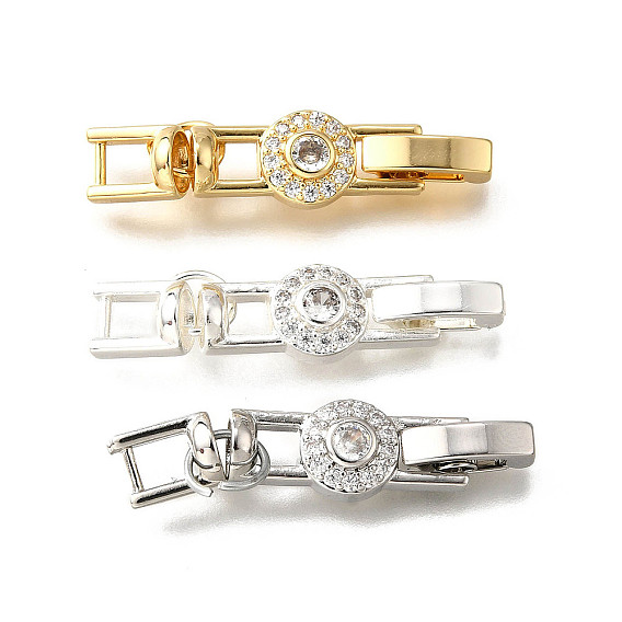 Латунное микропейв, прозрачный кубический цирконий, складные застежки, плоско-круглые