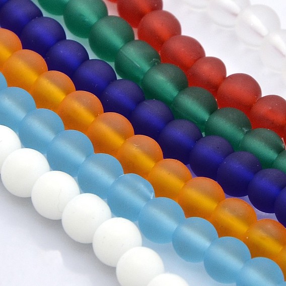 Handmade Frosted Lampwork Beads Strands, Round