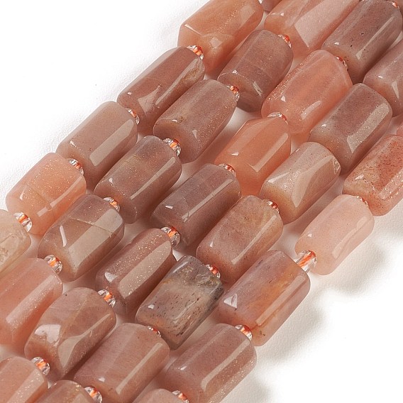 Natural Sunstone Beads Strands, with Seed Beads, Faceted, Column