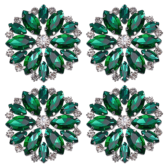 4шт. железные стеклянные кабошоны, со стразами, цветок