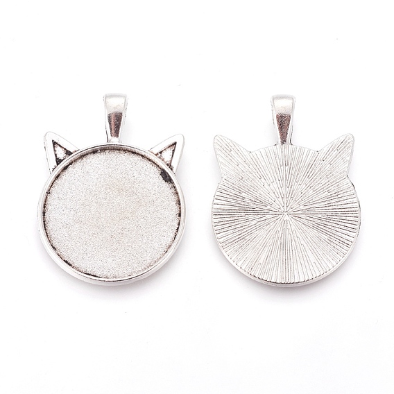 Alloy Kitten Pendant Cabochon Settings, Cat Head