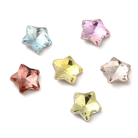 Cabujones de diamantes de imitación de cristal, punta trasera y trasera plateada, facetados, estrella