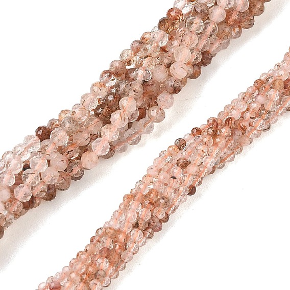 Natural Copper Rutilated Quartz Beads Strands, Faceted, Round