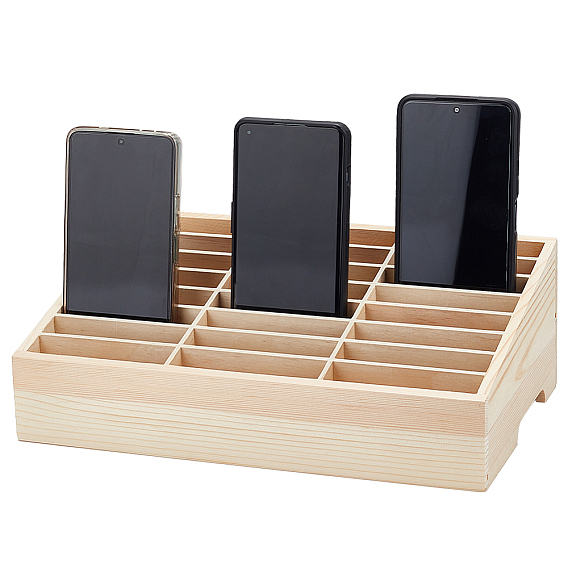 24-Grid Wooden Cell Phone Storage Box, Mobile Phone Holder, Desktop Organizer Storage Box for Classroom Office