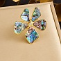 304 Stainless Steel & Natura Shell & Rhinestone Cuff Open Rings, Flower