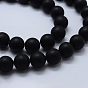 Natural Black Agate Beads Strands, Dyed & Heated, Round, Frosted
