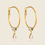 Two Tone 304 Stainless Steel Pave Cubic Zirconia Hoop Dangle Earrings for Women, Teardrop
