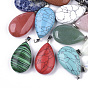 Natural & Synthetic Mixed Gemstone Pendants, with Iron Loop and Brass Snap On Bails, Teardrop