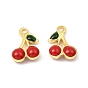 Brass Enamel Charms, Real 18K Gold Plated, Long-Lasting Plated, Lead Free & Cadmium Free, Cherry Charm