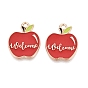 Back to School Alloy Enamel Pendants, Apple & Word Welcome Charms, Light Gold
