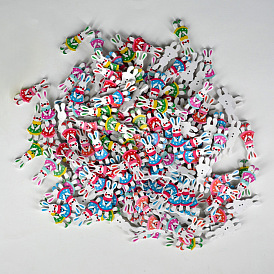 Зайчик большие кнопки, Деревянные пуговицы, кролик с платьем