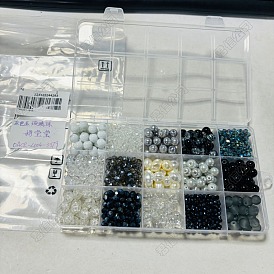 995pcs 15 perles de verre de style, modèles mixtes, rond et rondelle et bicône et ovale