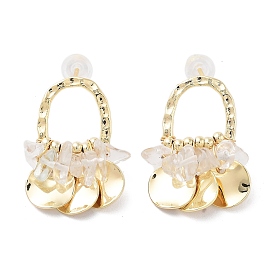 Boucles d'oreilles en grappe de quartz naturel, avec des perles en laiton et des épingles en argent sterling