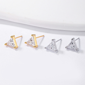 S925 Sterling Silver Clear Cubic Zirconia Triangle Stud Earrings
