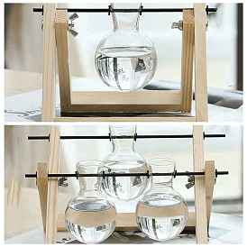Wood Frame with Glass Vase, Hydroponic Glass Vase, for Home Office Desktop Decorations