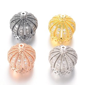 Crown Brass Cubic Zirconia Beads, 15x16mm, Hole: 1mm, 11mm Inner Diameter