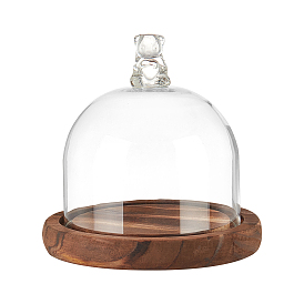 Glass Microlandschaft Covers, Glass Bear Cover, Decorative Display Case, Cloche Bell Jar Terrarium with Wood Base, for DIY Preserved Flower Gift