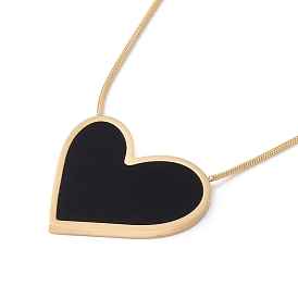 Black Synthetic Shell Heart Pendant Necklace with Round Snake Chains, Ion Plating(IP) 304 Stainless Steel Jewelry for Women