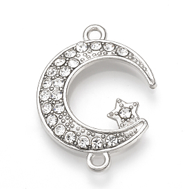 Alloy Rhinestone Links Connectors, Moon with Star