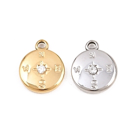 304 Stainless Steel Rhinestone Pendants, Flat Round/Compass Charms