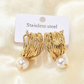 304 серьги-гвоздики из нержавеющей стали c-образной формы, с имитацией жемчуга