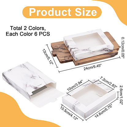 PandaHall Elite 12Pcs 2 Colors Foldable Creative Kraft Paper Box, Paper Gift Box, with Clear Window, Rectangle