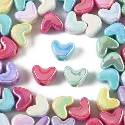 50 шт. непрозрачные акриловые бусины с УФ-покрытием, радужный, сердце