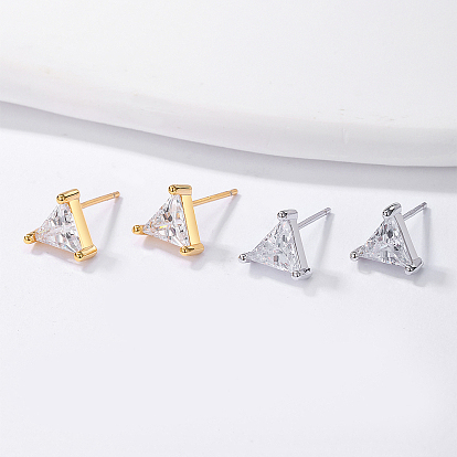 S925 Sterling Silver Clear Cubic Zirconia Triangle Stud Earrings