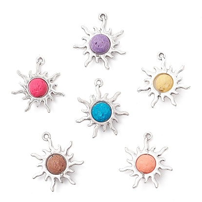 Кулоны из окрашенного натурального вулканического камня, солнечные подвески с оправами из сплава, античное серебро