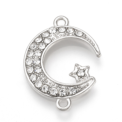 Alloy Rhinestone Links Connectors, Moon with Star