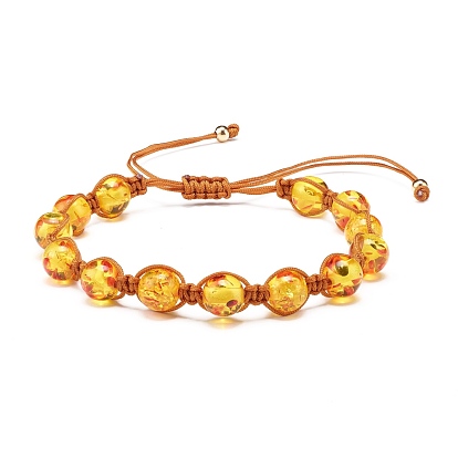 Round Resin Imitation Amber Braided Bead Bracelet for Girl Women