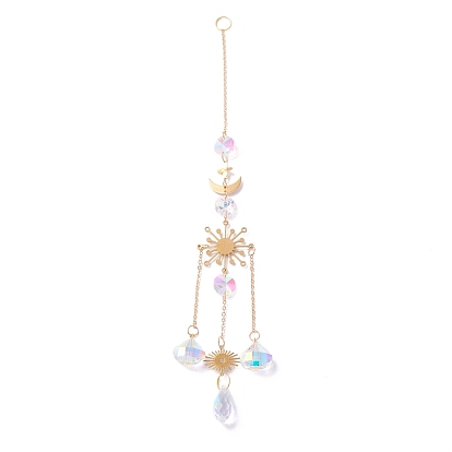 Hanging Crystal Aurora Wind Chimes, with Prismatic Pendant and Snowflake-shaped Iron Link, for Home Window Chandelier Decoration