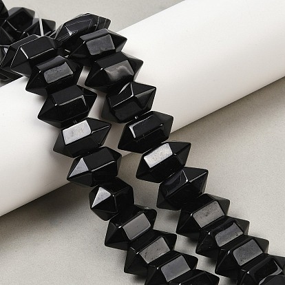 Нити бусин из натурального черного оникса (окрашенного и нагретого) с двойными концами, кусковая пуля, граненые