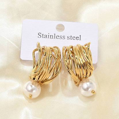 304 серьги-гвоздики из нержавеющей стали c-образной формы, с имитацией жемчуга