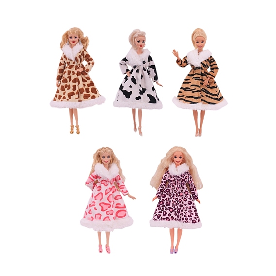 Animal Skin Pattern Cloth Doll Nightgown Outfits, Casual Wear Clothes Set, for Girl Doll Dressing Accessories