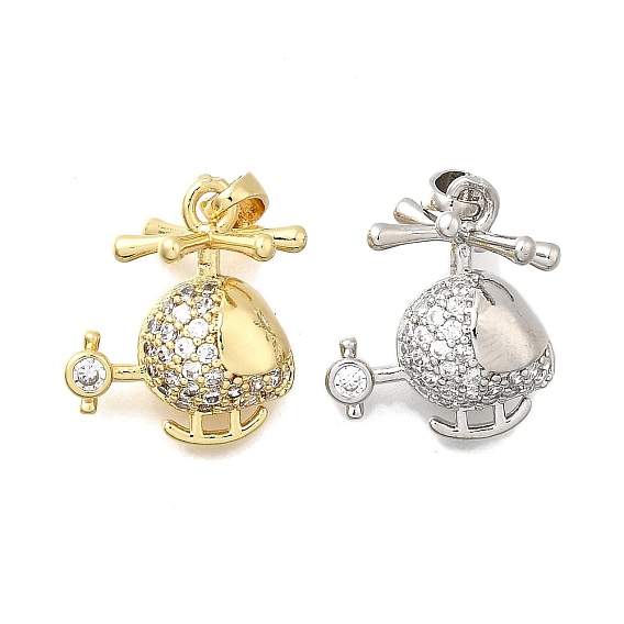 Brass Micro Pave Cubic Zirconia Charms, Helicopter