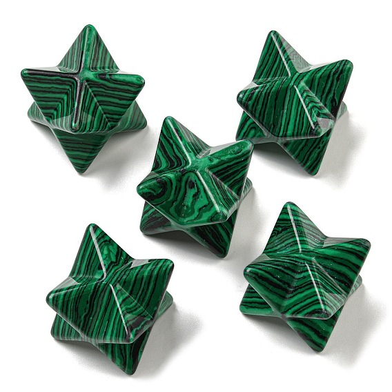 Perles synthétiques malachite, pas de trous / non percés, Merkaba Star