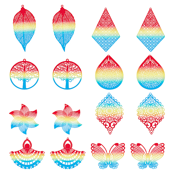 16 шт 8 стиль 430 подвески из нержавеющей стали, Ссылки на компоненты, окрашеные, гравированные металлические украшения, разнообразные