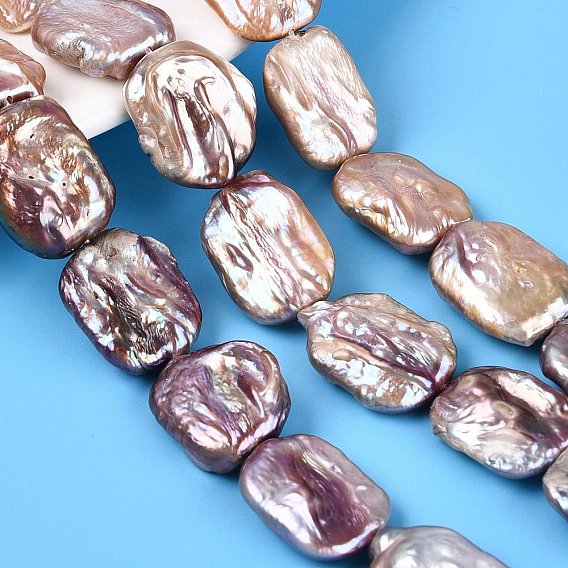 Natural Baroque Keshi Pearl Beads Strands, Nucleated Pearl, Rectangle