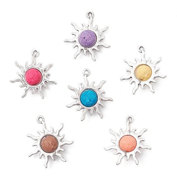 Кулоны из окрашенного натурального вулканического камня, солнечные подвески с оправами из сплава, античное серебро