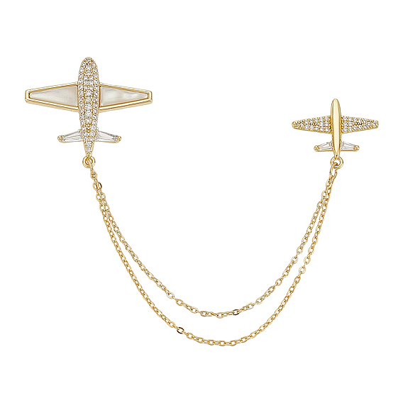 1 Брошь-цепочка в виде самолета из прозрачного кубического циркония, значок из сплава для рюкзака, с оболочкой