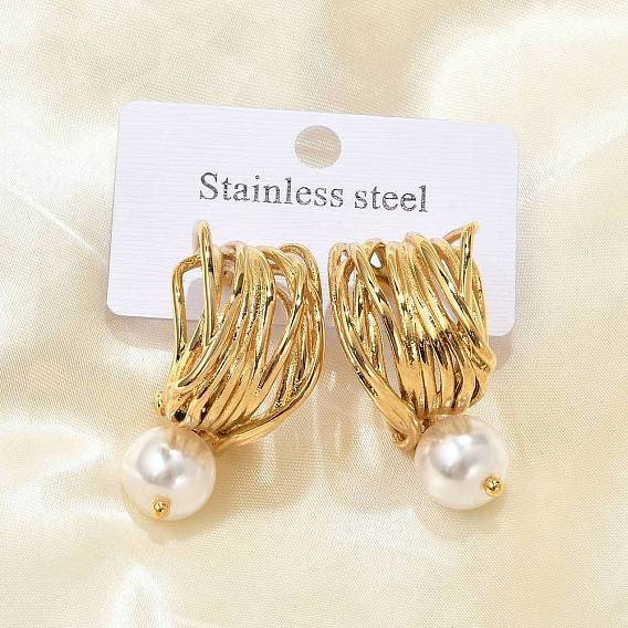 304 серьги-гвоздики из нержавеющей стали c-образной формы, с имитацией жемчуга