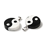 Natural Howlite & Obsidian Flat Round Pendants, Yin-yang Charms with Platinum Plated Alloy Snap on Bails