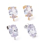 Brass Micro Pave Clear Cubic Zirconia Stud Earring Findings, with Vertical Loops and Ear Nuts, Oval, Cadmium Free & Lead Free